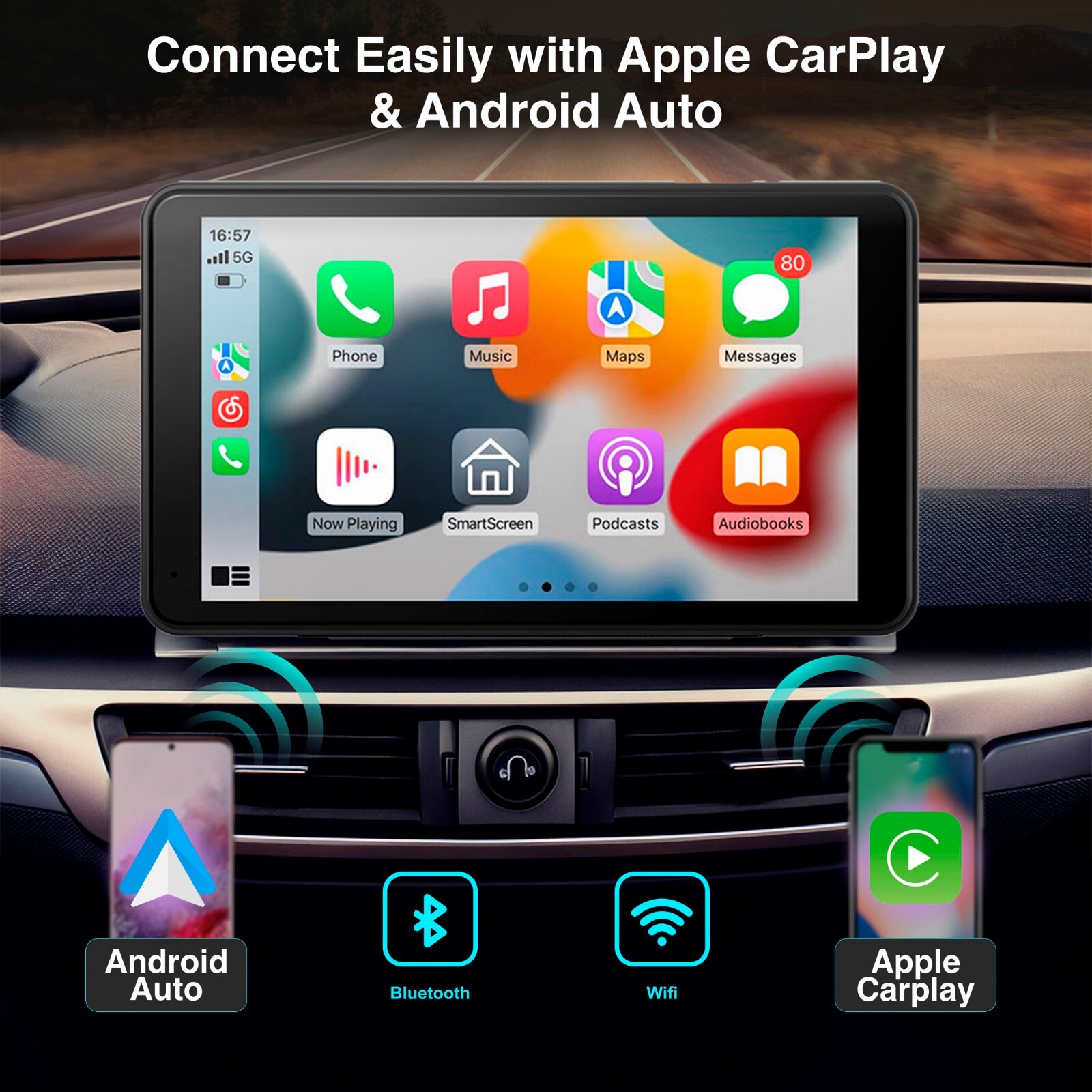 Laser 7″ Portable Apple CarPlay & Android Auto Touchscreen with Voice Assist,