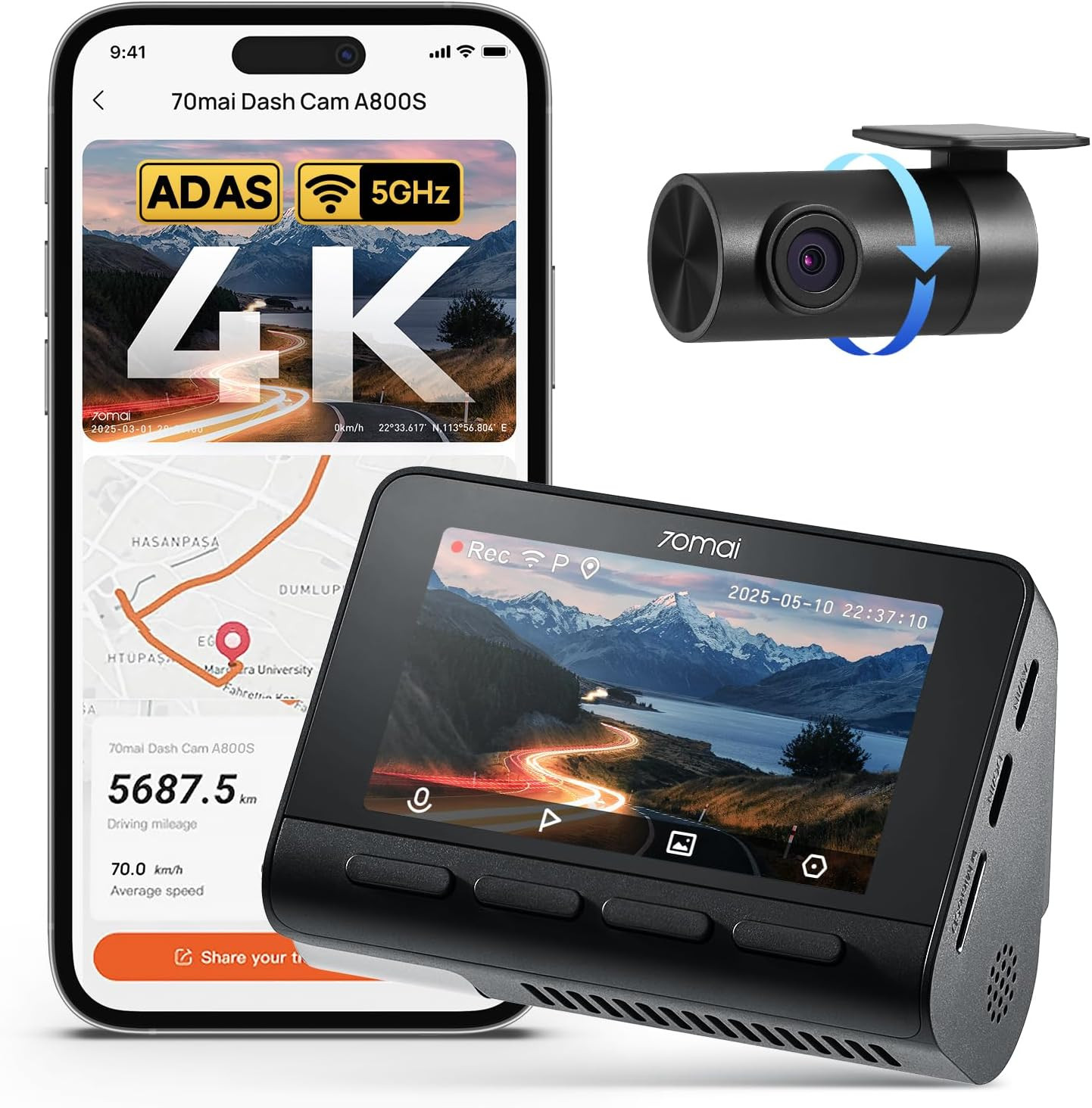 4K Dash Cam Front and Rear with STARVIS, Dashcam with 5Ghz Wifi, GPS Car Camera,