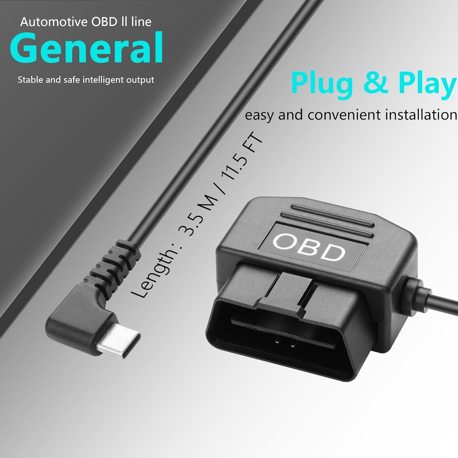 Type C Dash Cam Hardwire Charger with Low Voltage Protection – 11.5FT Length