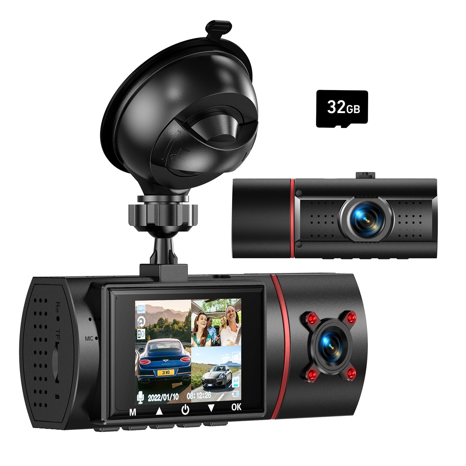 Dual Dash Cam Front and Inside 1080P 32G Card 24H Parking Monitor Night
