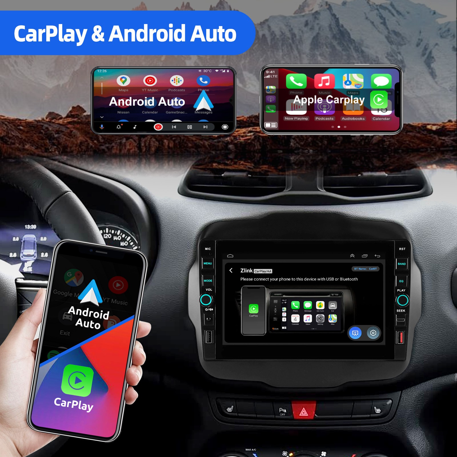 ESSGOO 9″ 4+64GB Double 2 DIN Android 15 CarPlay Wireless Stereo GPS Radio +AHD