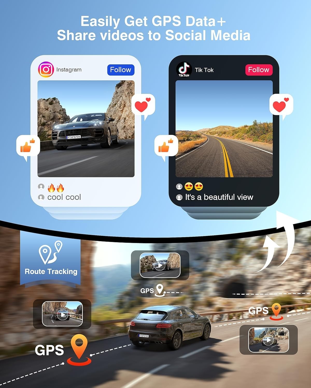 4K+2K Dash Cam Front & Rear, Dash Camera for Cars 2 Channel, 64GB Card Dual WiFi