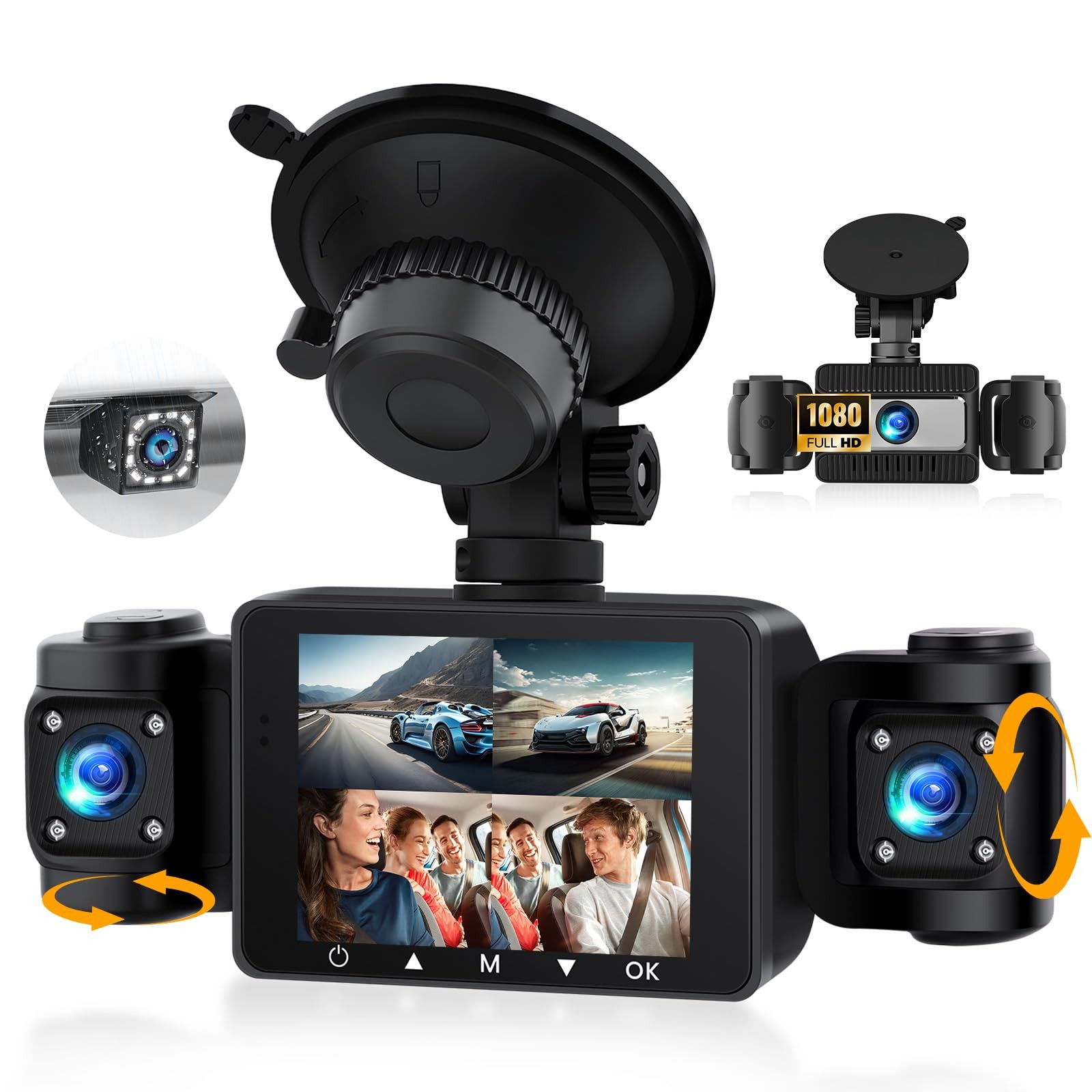 4 Channel Dash Cam Front and Rear Inside Left Right,2.4 Inch 1080P Dash Camer…