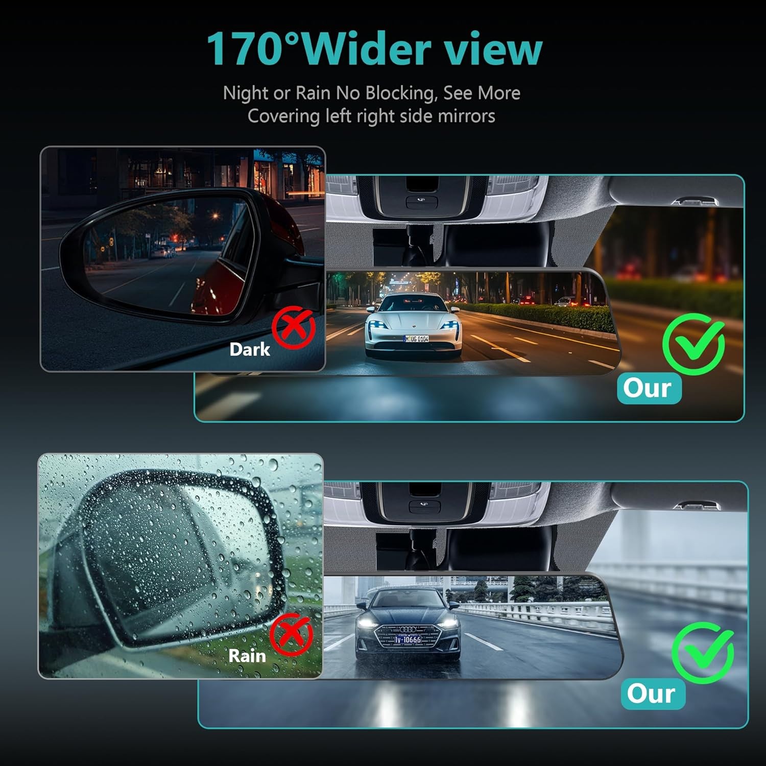 4K Mirror Dash Cam,12″ Rear View Mirror Camera,Dash Cam Front & Rear 64GB Card