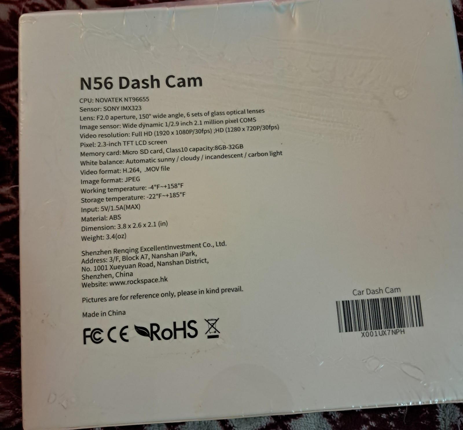 N56 Dash cam by rock space. New in box.