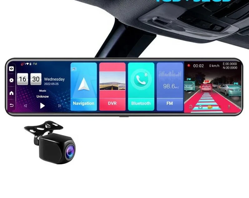 12 Inch Touch Screen Mirror Android Car Dual Dash Camera (Front & Rear)Full HD
