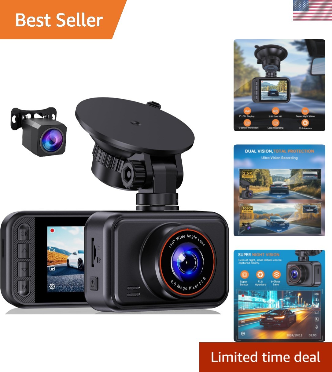 2.5K+1080P Dual Dash Cam with Night Vision & G-Sensor – Ultimate Safety System