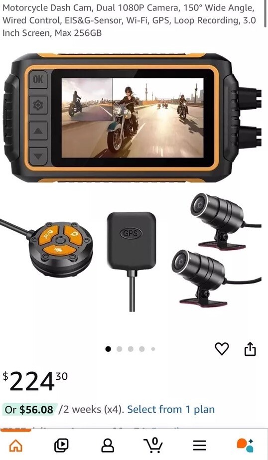 ZOMFOM Dash Cam Waterproof Recording Camera for Motorcycle, 3” LCD Front + Rear