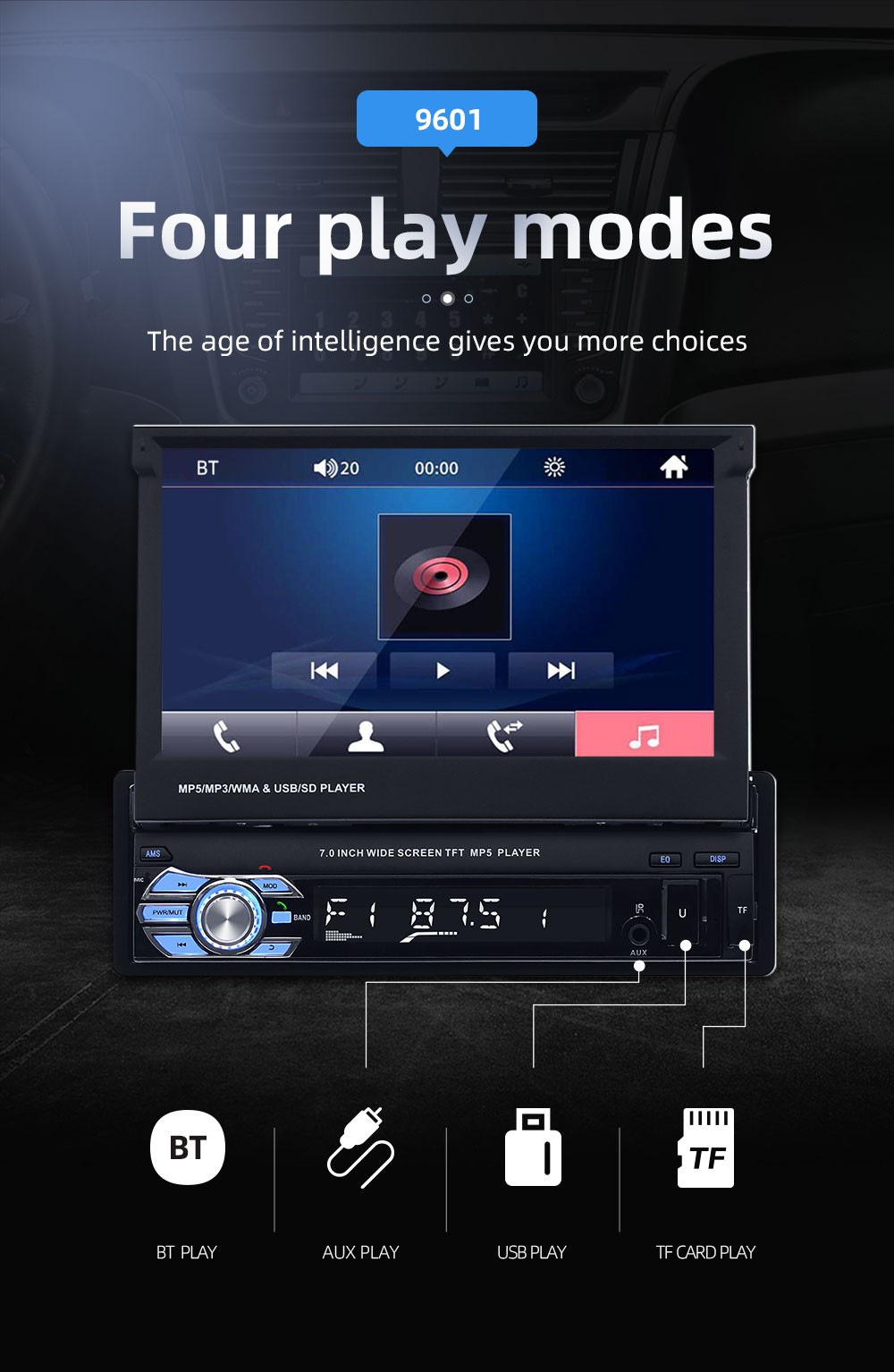 Single 1 DIN 7″ Flip Out Car Radio Stereo Bluetooth FM MP5 Player Touch Screen