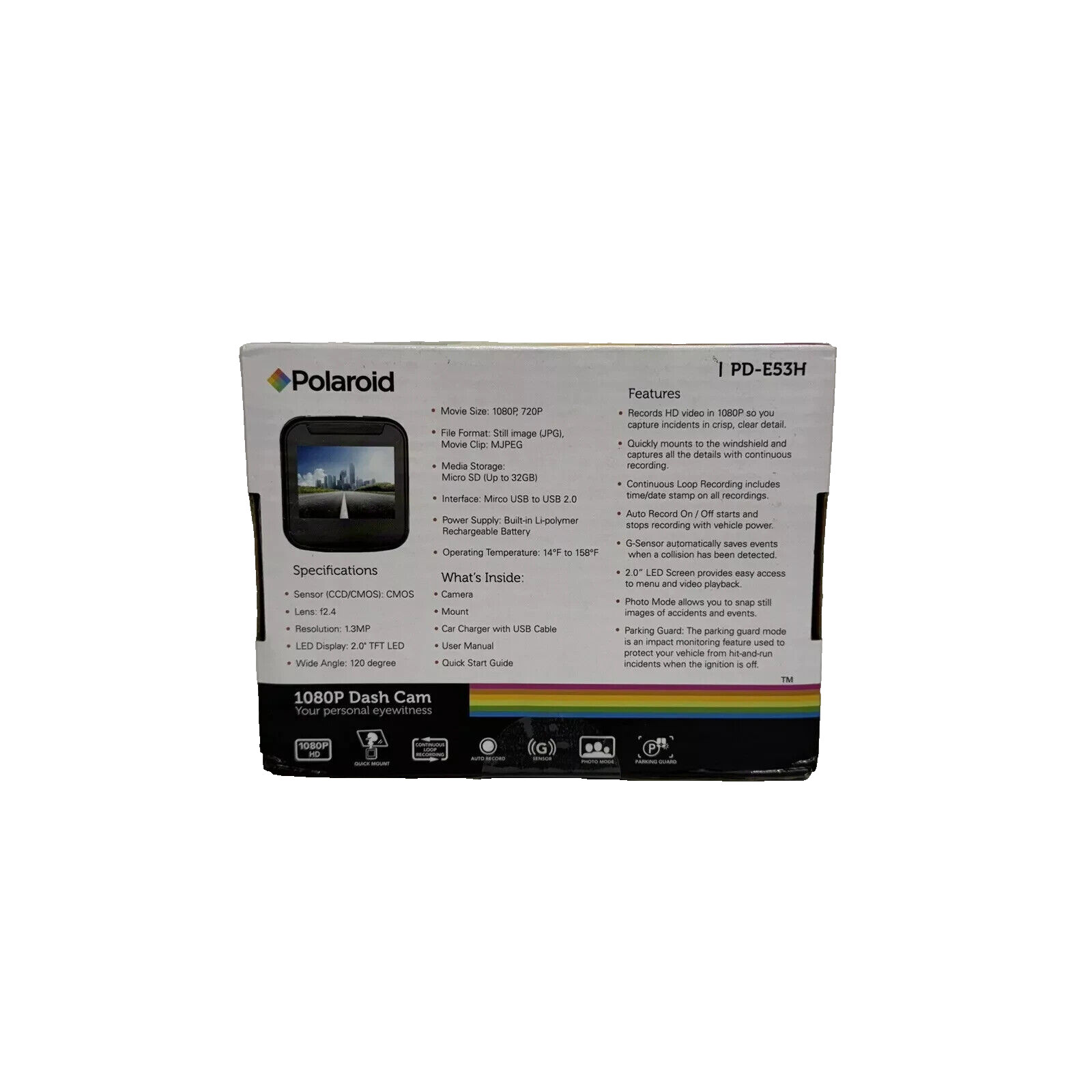 Polaroid 1080P HD Dash Cam with 8GB Memory Card – Silver