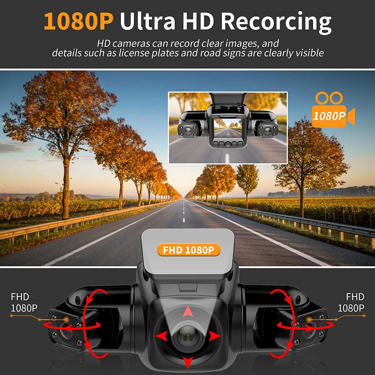 360° 4 Channel WiFi Dash Cam 2K Car Camera DVR Recorder Vehicle Video G-Sensor