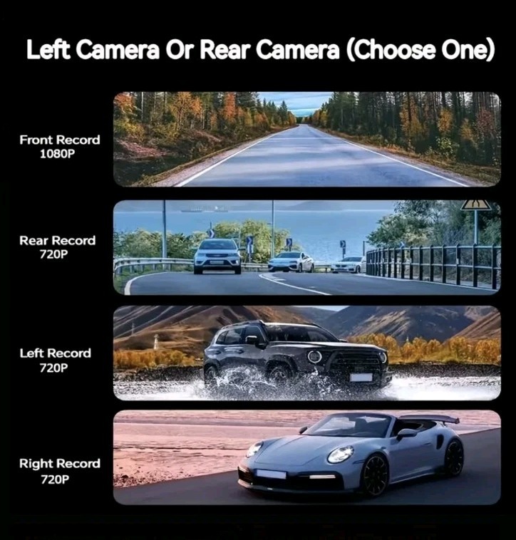 4 CAMERAS Car Dash Cam Night Vision QUAD SCREEN VIEW Front Rear Left & Right NEW