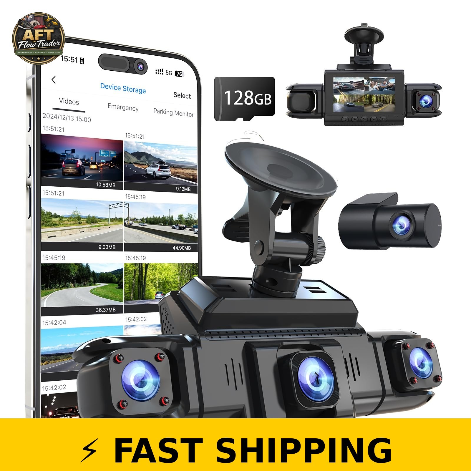 ZMOPO 4 Channel Dash Cam 1080P GPS 5G WiFi Night Vision with 128GB Card