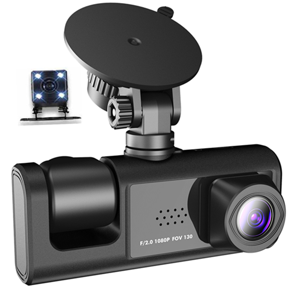 2in Dash Camera 3 Lens Car Front Rear Inside DVR Video Recording Parking Monitor