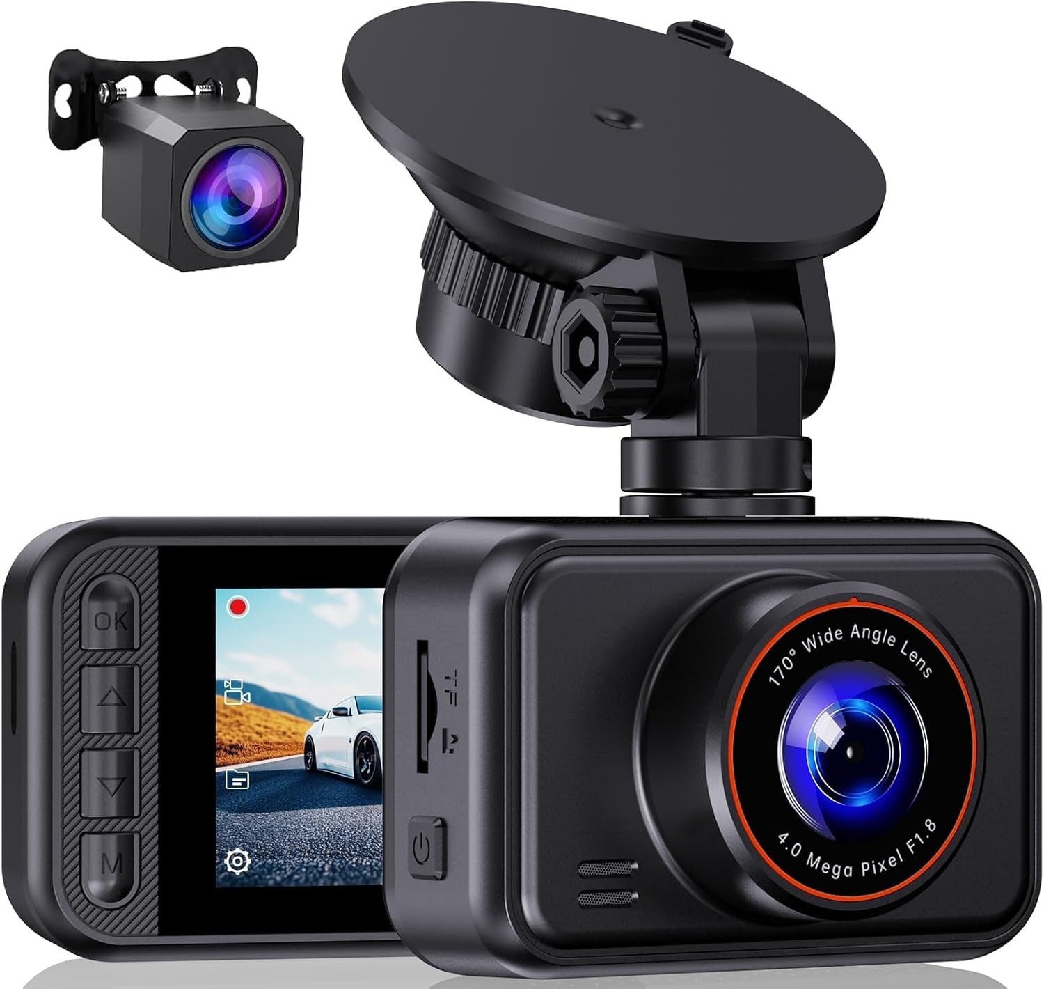 170° Wide Angle Dual Dash Camera: 2.5K Front + 1080P Rear, Loop Recording