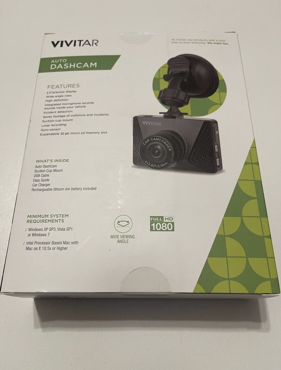 Vivitar Auto DashCam In-Car Full HD 1080p Dash Cam with 2″ Display DCM-110N New