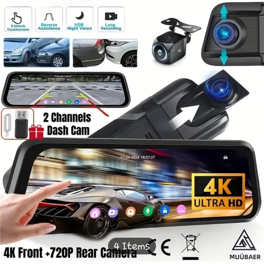 10″ Rear View Mirror Camera, Dash Cam Front and Rear for Car