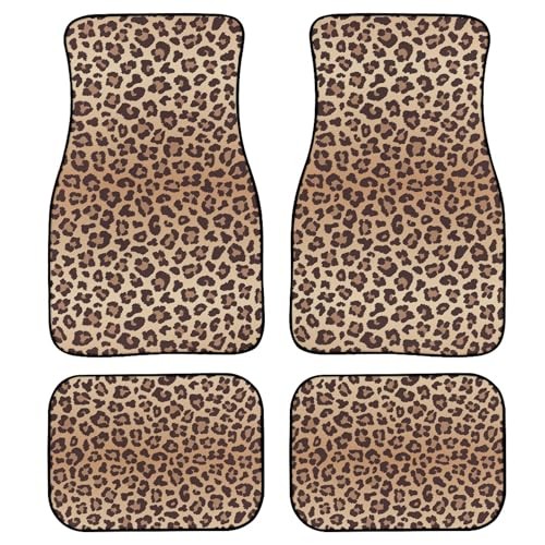 Leopard Print Car Floor Mats Universal Abstract Cheetah Pattern Wild Brown