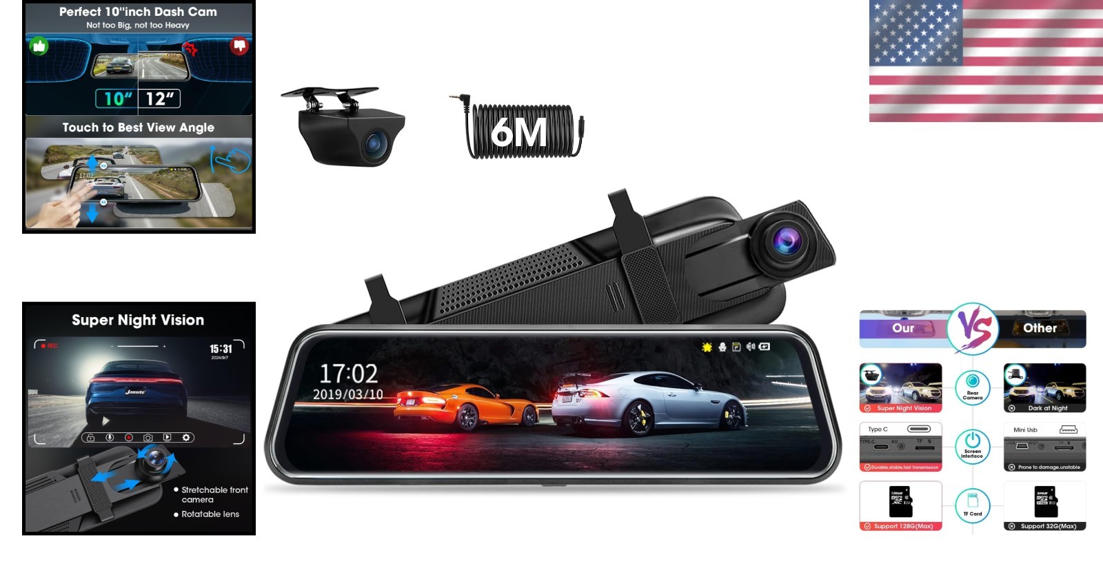 Full Touch Screen Backup Camera Loop Recording Night Vision