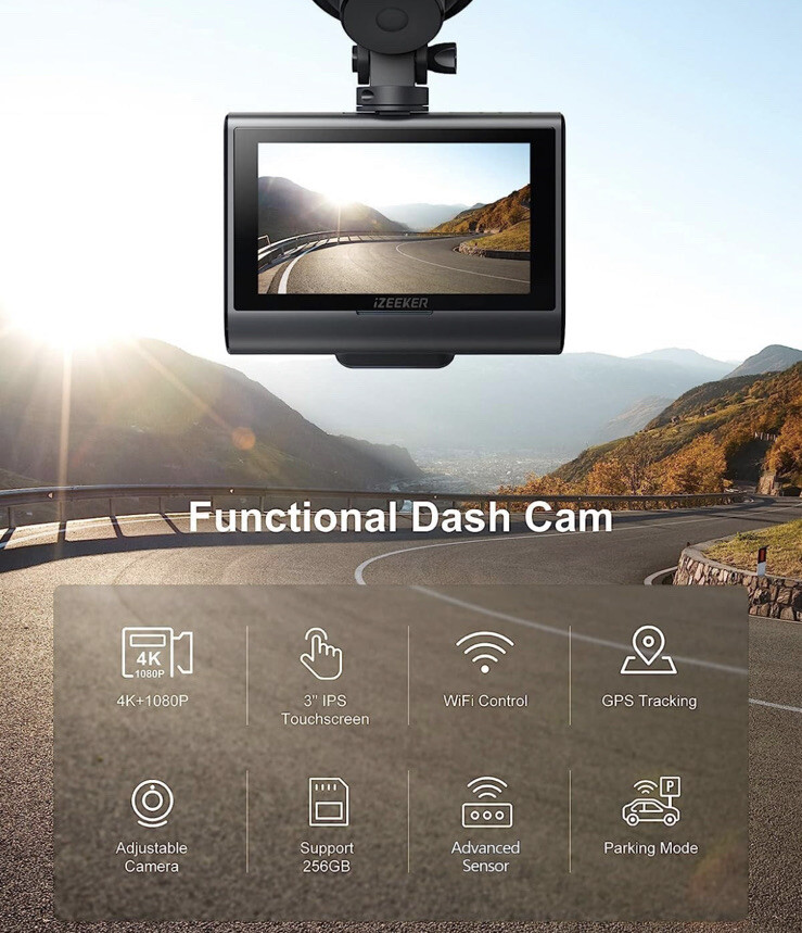 izeeker 4K Dash Cam Front and Rear Wi-Fi GPS, 4K+1080P Dual Dash for Cars /GD850