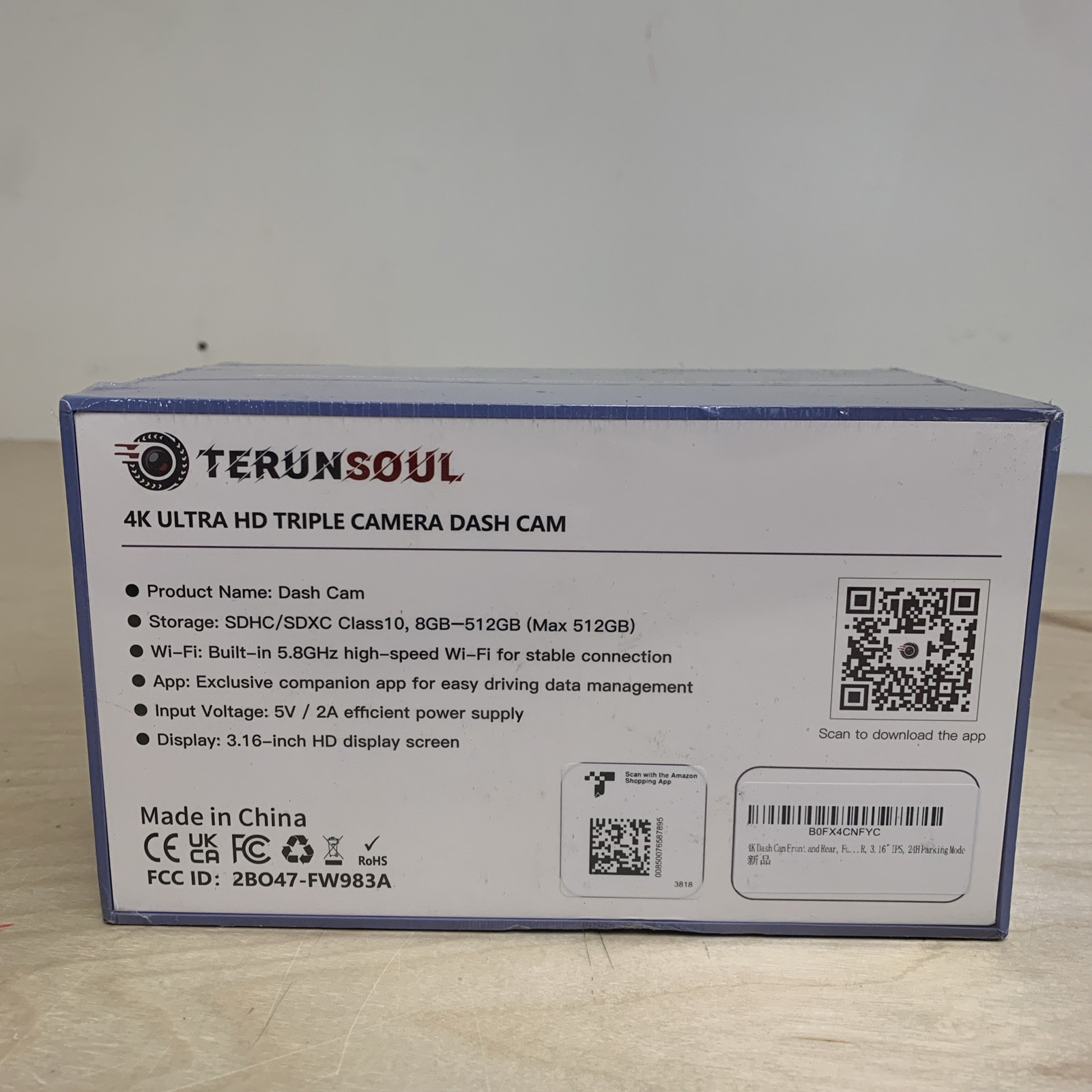 Terunsoul 4K+1080P 3 Channel Dash Cam Front and Rear FW983A