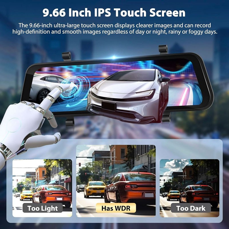 4K Rear View Mirror Dash Cam 9.66 Inch Touch Screen Carplay Car DVR Back Camera