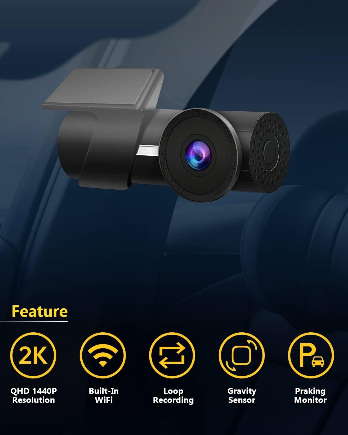 Dash Cam Front 2K 1440P WiFi, Fortdows, with 32GB SD Sealed NIB