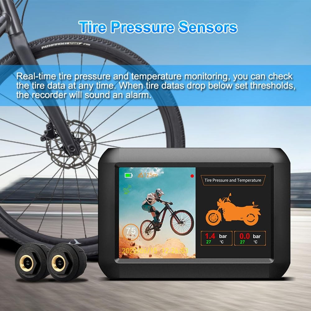 VSYSTO WiFi Motorcycle Dash Camera, Parking Monitoring, 3CH 4 Inch Screen Mot…