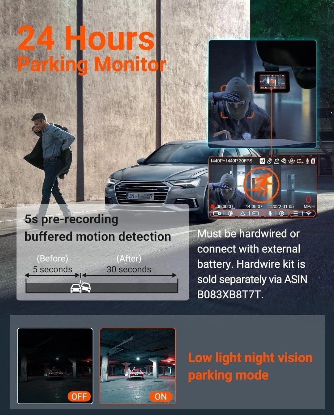 Vantrue Element 2 E2 2.5K WiFi GPS Dual Dash Camera Black