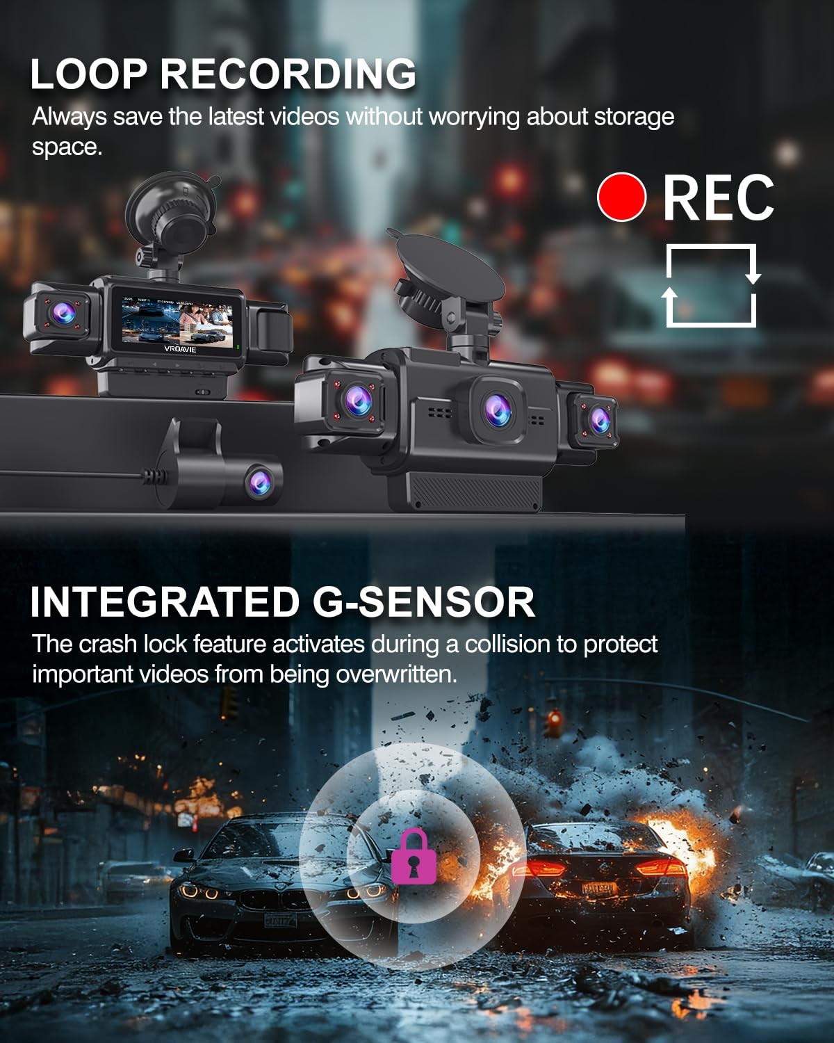 4CH Dash Cam, mmWave Radar Parking Guard,360° Full Coverage