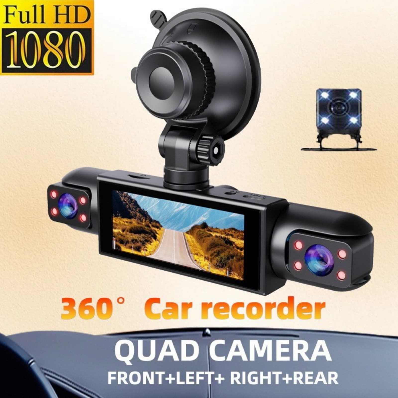 4 Channel 1080P Vehicle Camera Front Rear Left Right Cabin DVR 64GB Card WDR HDR