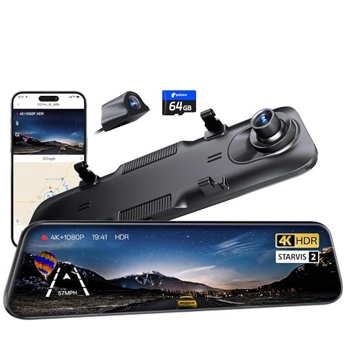 Pelsee S12 Pro Mirror Dash Cam 4K Front 1080P Rear STARVIS 2 Sensor