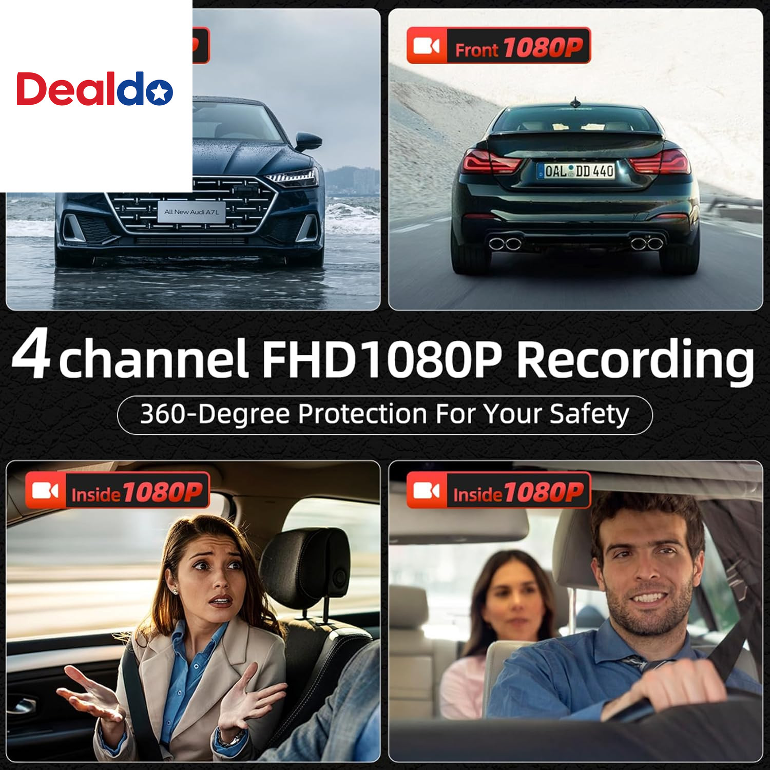 4 Channel Mirror Dash Cam, Dash Cam Front and Rear/Inside, Touch Screen 12’’ FHD