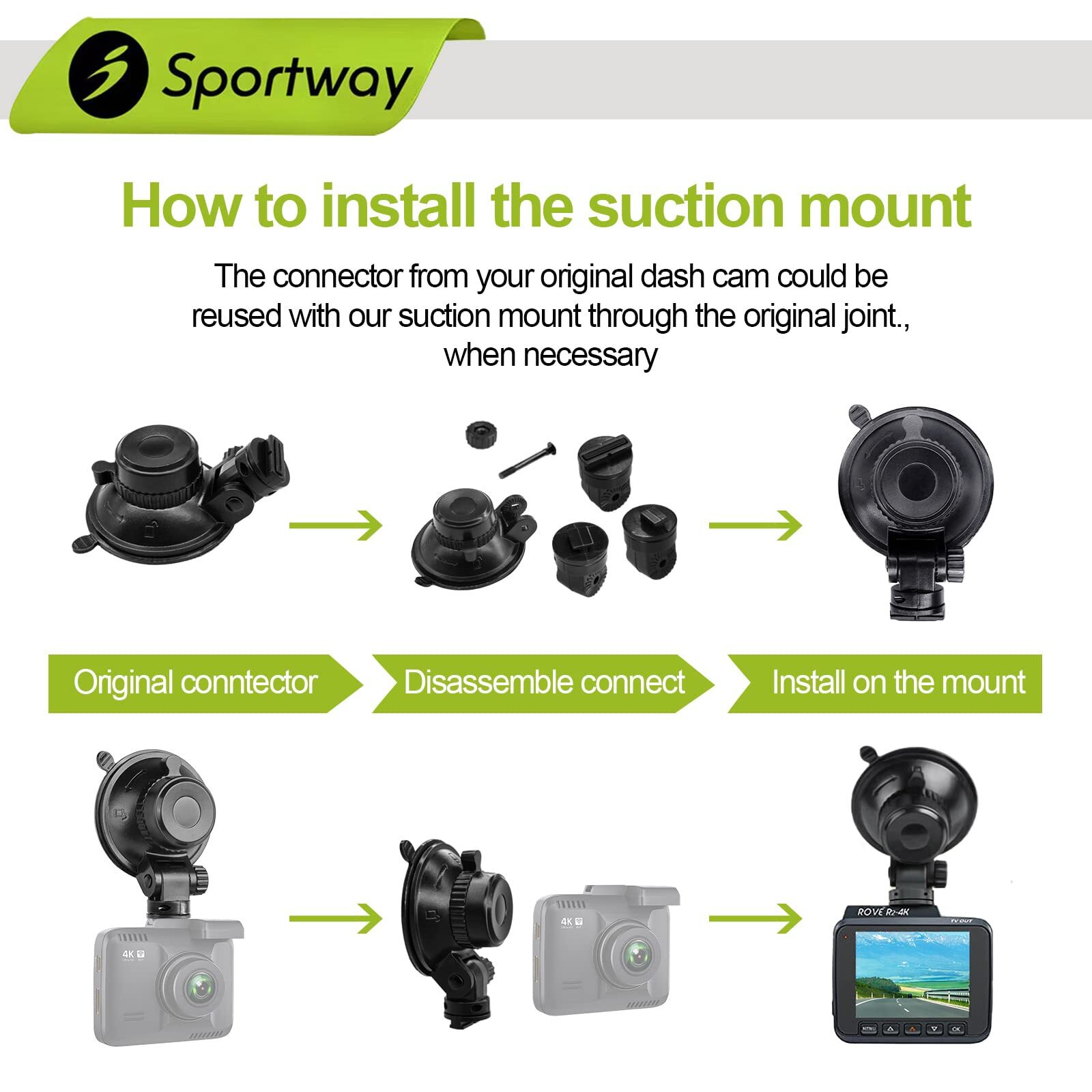 S503 Suction Cup Dash Cam Mount Holder 5th Gen with 3pcs 360 Rotating Joints …