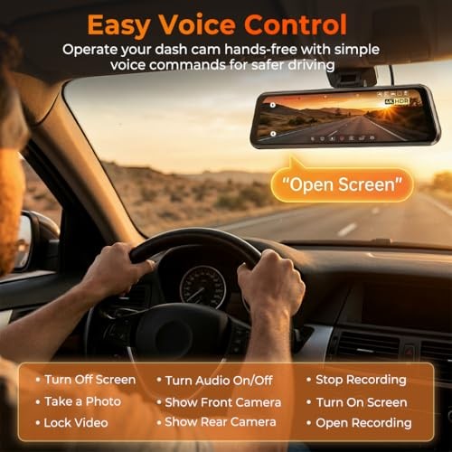 12″ Mirror Dash Cam, 4K UHD Front and 2.5K Rear View Dash Camera for LD4K: 64G