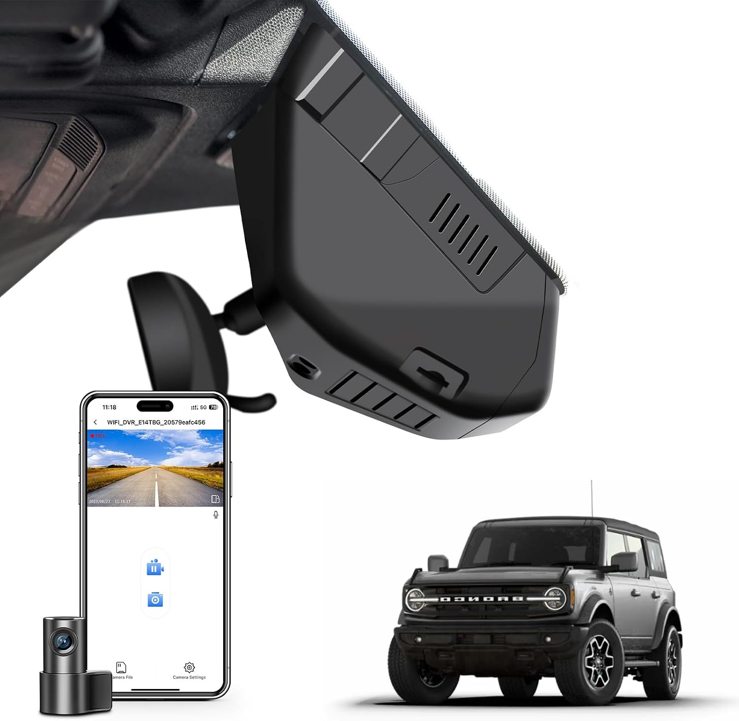 Mangoal Front 4K & Rear 1080 OEM Look Dash Cam for Ford Bronco 2021-2026 GPS APP