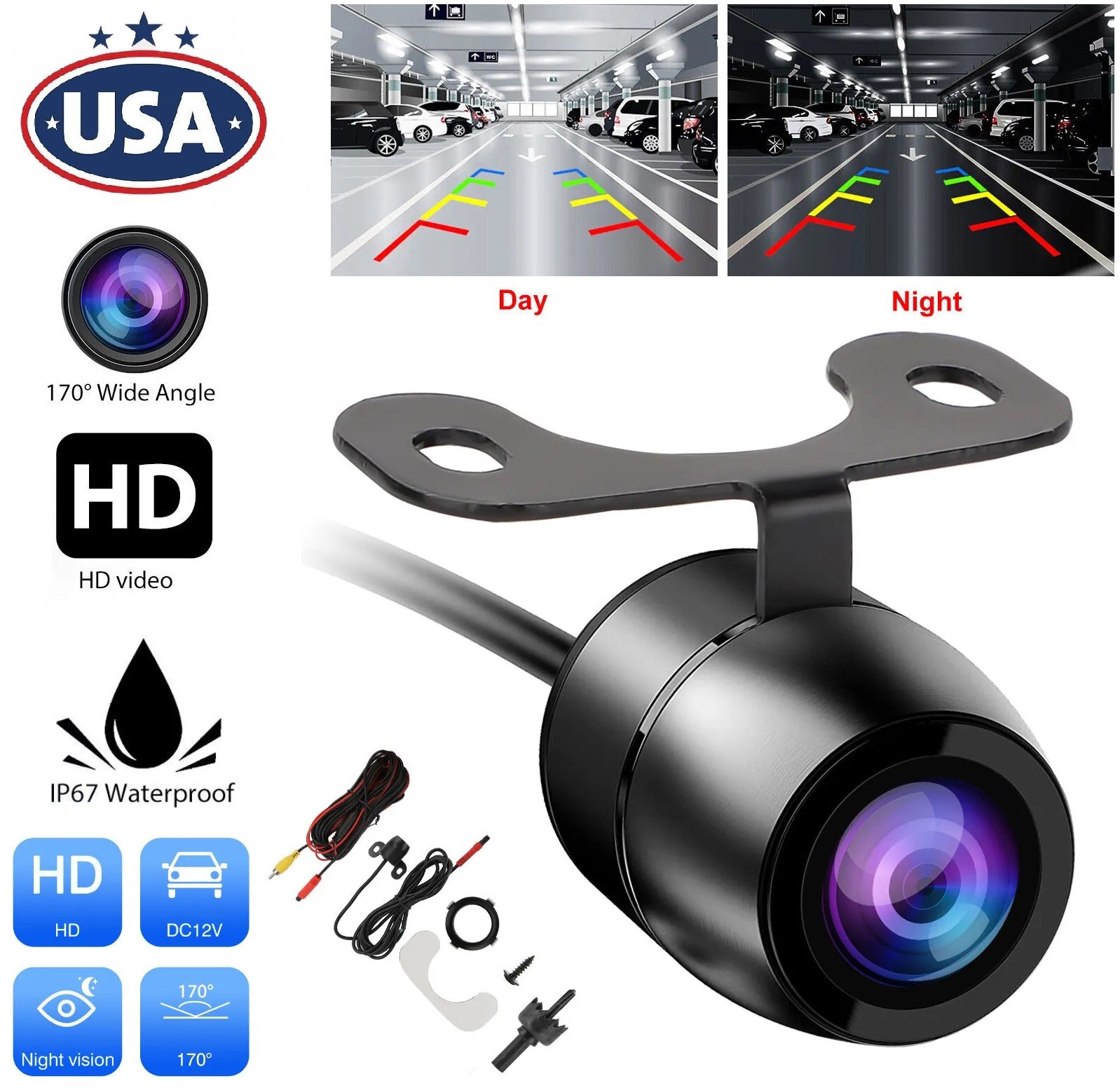 170° Wide CMOS Car Rear View Reverse Backup Day Night Vision Parking Camera HD