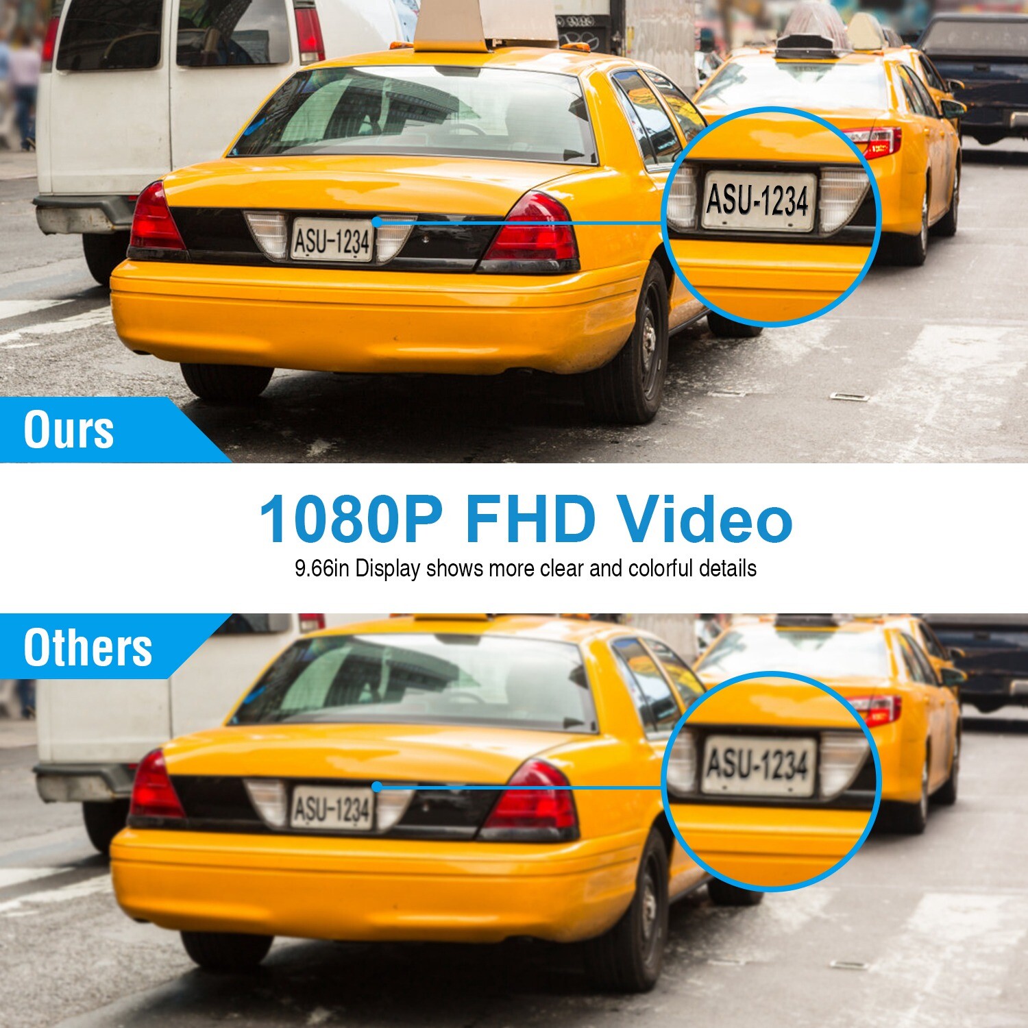 10” HD 1080P Dual Lens Car DVR Rearview Mirror Dash Cam Recorder w/Rear Camera