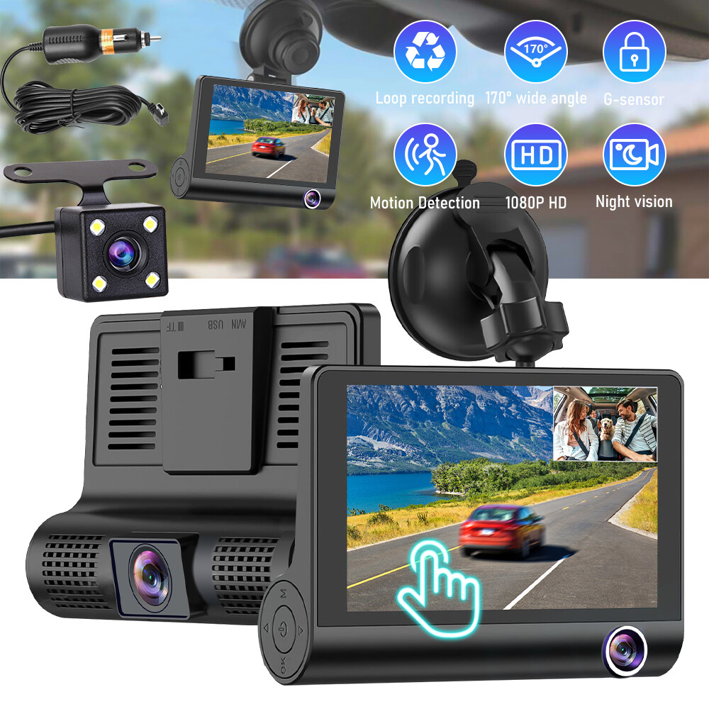 Car Dual Lens Dash Cam HD 1080P Front/Rear/Inside Video Recorder Camera G-Sensor