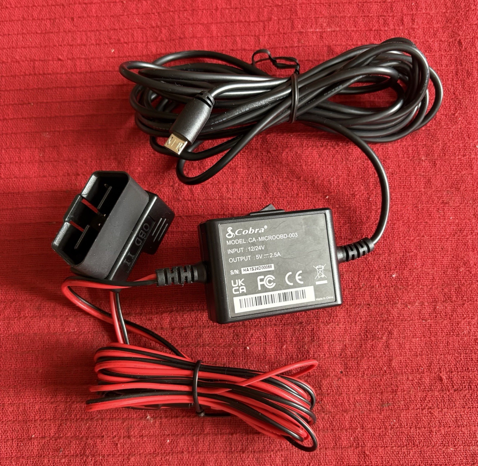 Cobra 2.5A Hardwire Kit CA-MICROOBD-003 Cobra Dash Cam OBDII Port Micro USB