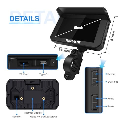 Portable 5″ Wireless Motorcycle Carplay (Include 128 GB TF) with 1080P Dual