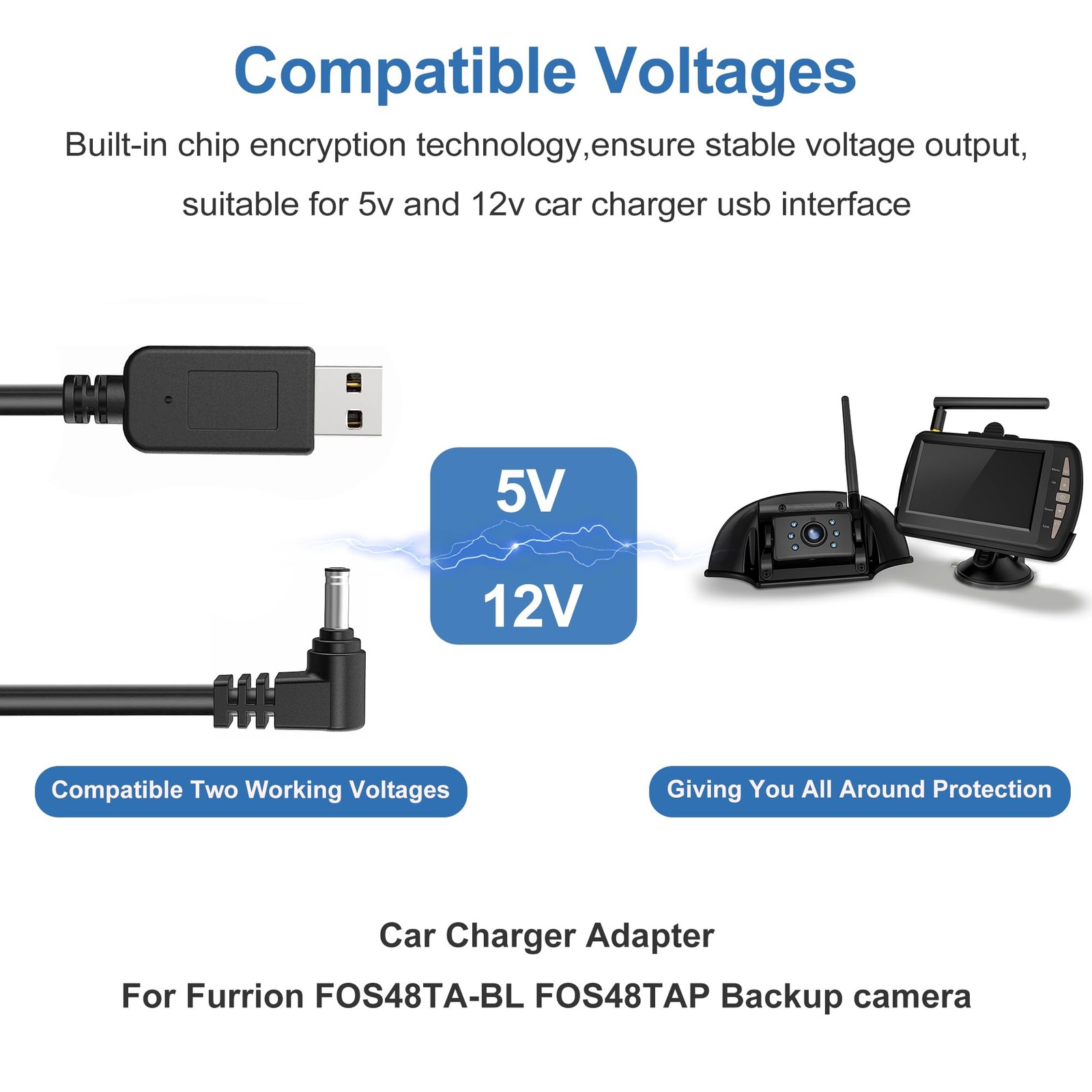 Car Charger Cable,USB to DC Cable for Furrion FOS07TADS Vision S Monitor