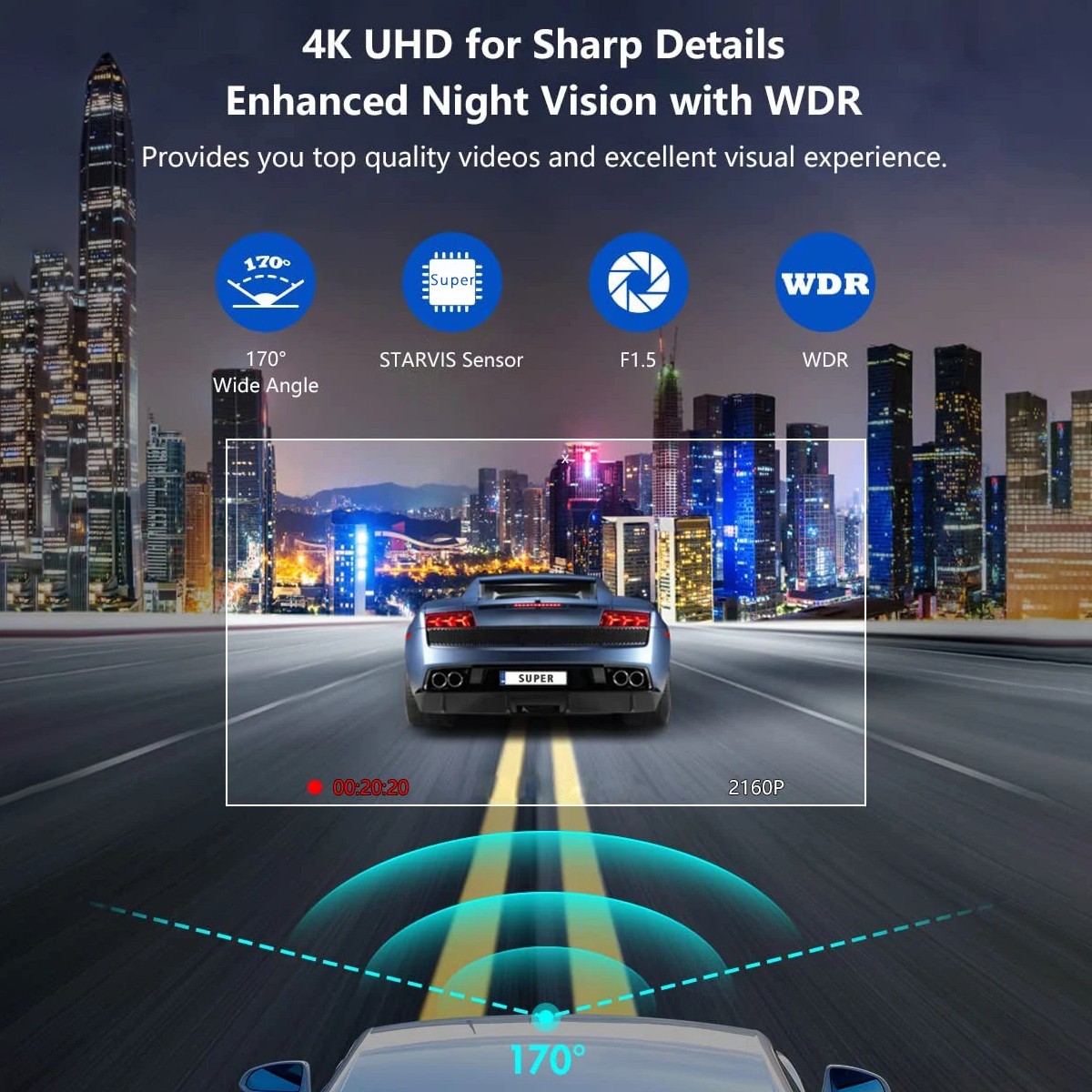 GPS 4K Dash Cam Wireless WiFi Front Car DVR Camera Video Recorder G- Sensor