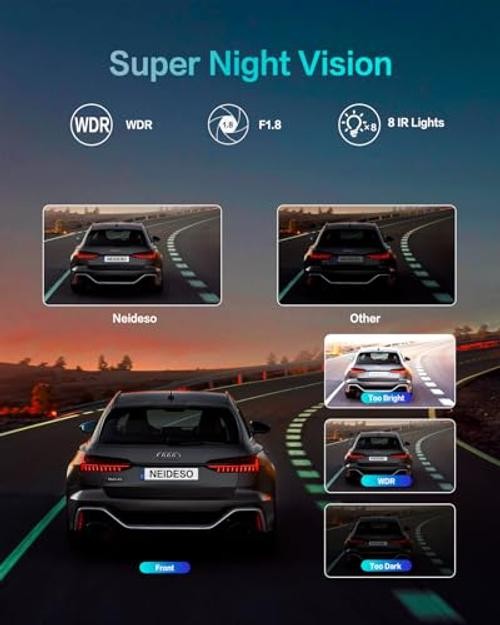 360° View 4K 2160P Dash Cam Front and Rear, 4 Channel Dash Camera for Cars, AI