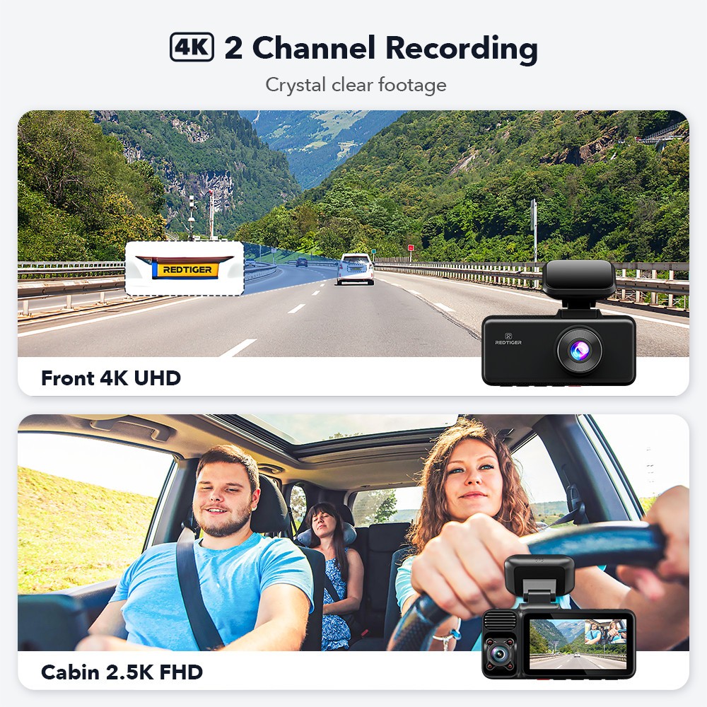 REDTIGER A3 3 Channel 32GB Card Dash Camera 2.5K/1080P Front WDR Night Vision