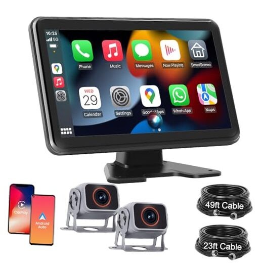 Truck RV Camera System with CarPlay & Android Auto,10” Touch Screen Monitor