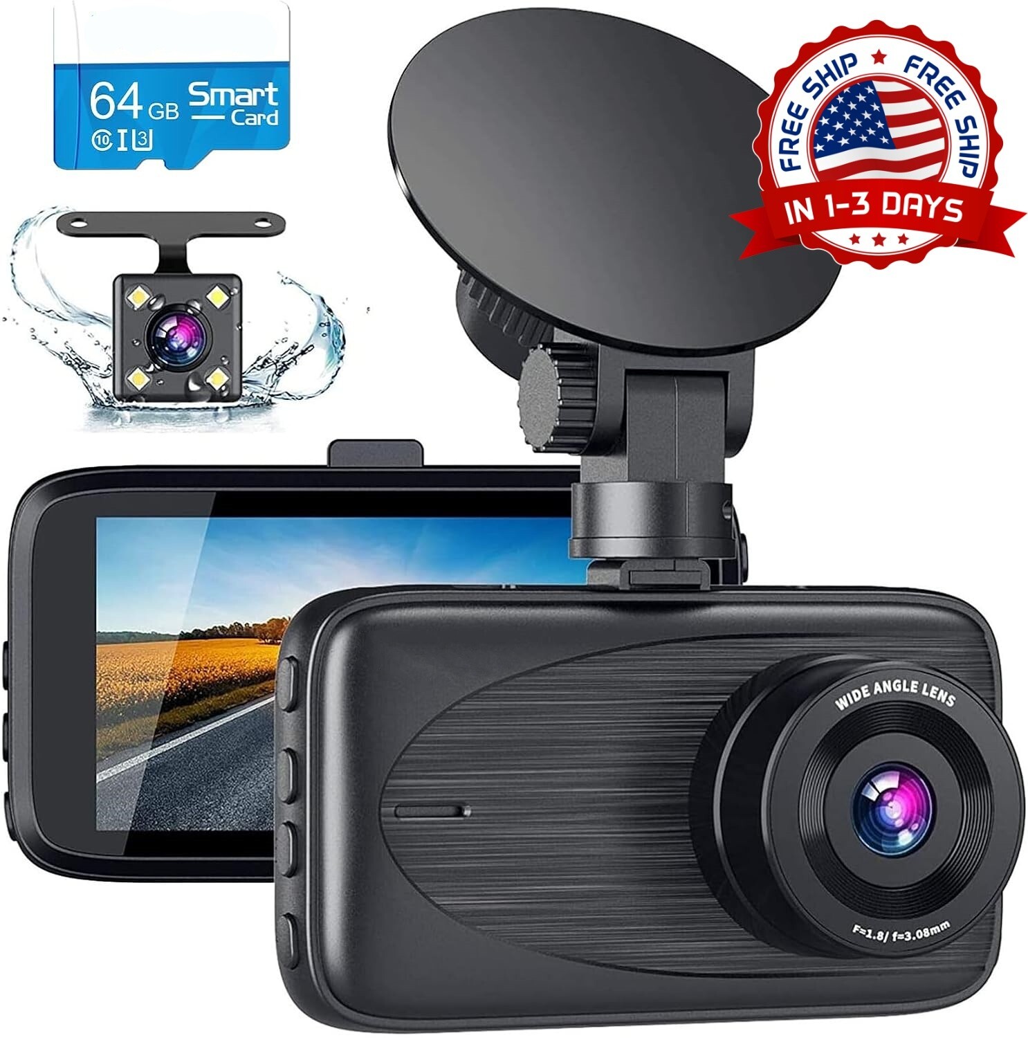 Cámara de salpicadero delantera y trasera con tarjeta SD de 64 GB gratuita NUEVO
