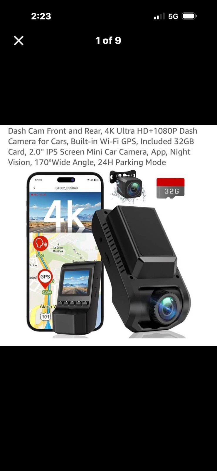4K+1080P Dash Cam Front And Rear, Built-In WiFi GPS, 32GB SD Card Included |