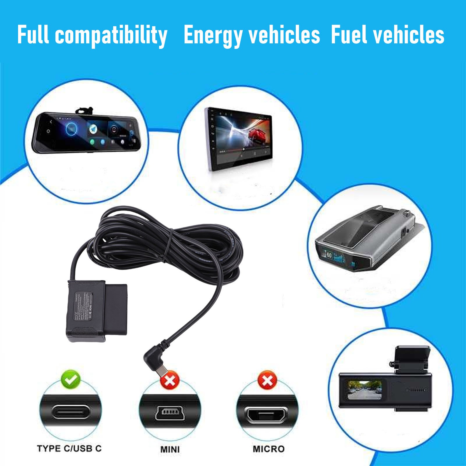 Dash Cam Hardwire Kit Durable With 24h Protection For Vehicles