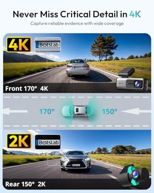 4K Dash Cam Front and Rear, 170° Ultra Wide Car Camera, Silver(No SD Card)